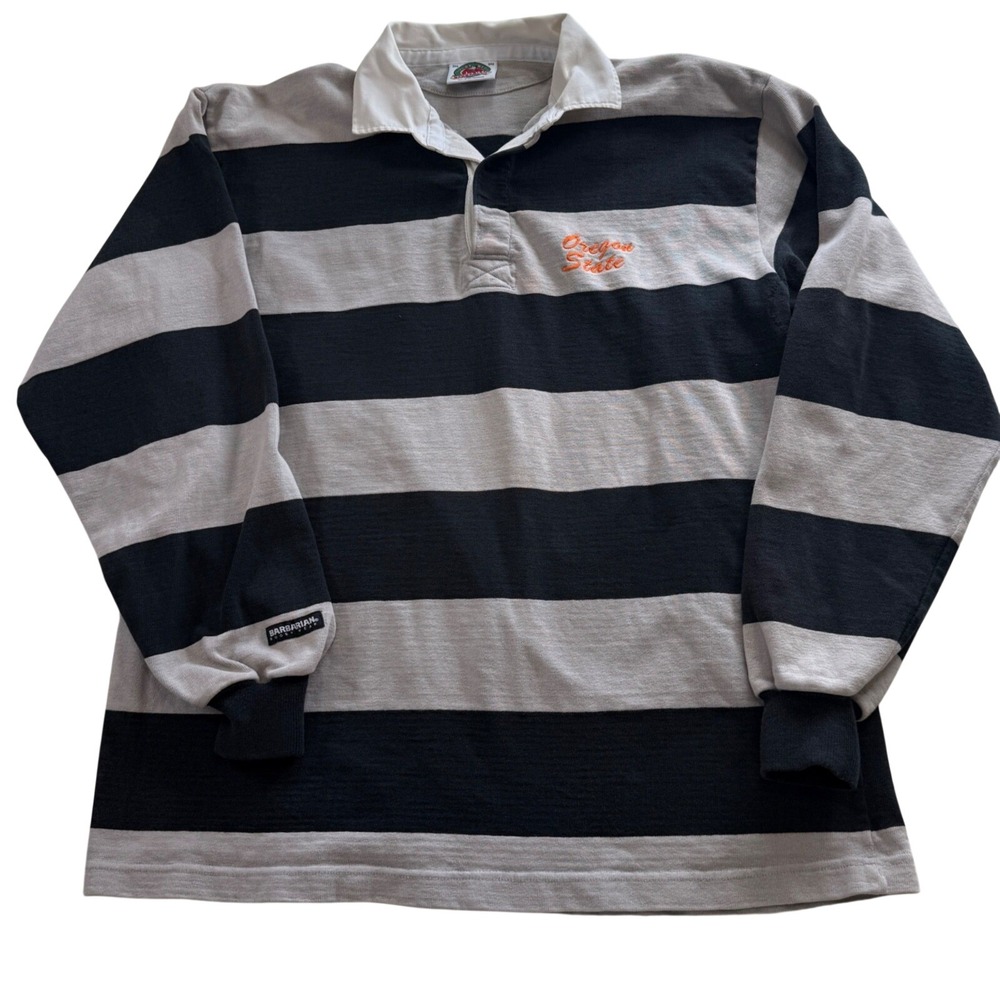 Vintage Barbarian Rugby Wear Oregon State Stripe Rugby Polo Mens 3XL Black Prep